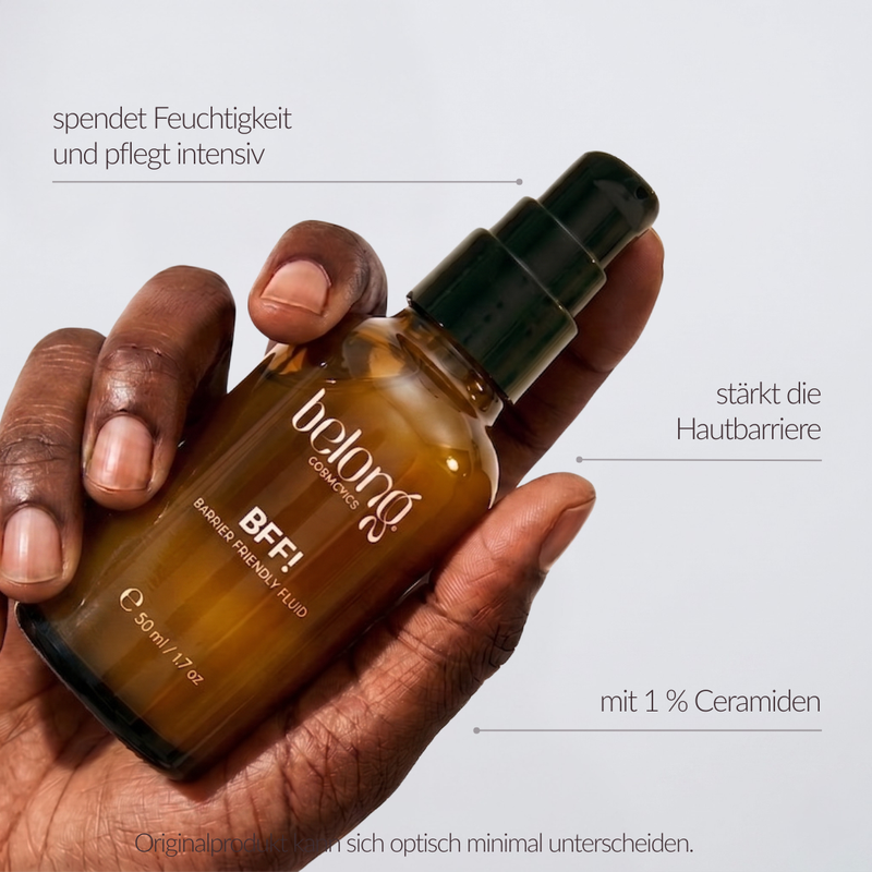 BFF! Gesichtsfluid von belong. cosmetics, 50-ml-Pumpflasche aus Braunglas
